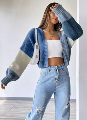 Blue Colourblocked Cardigan