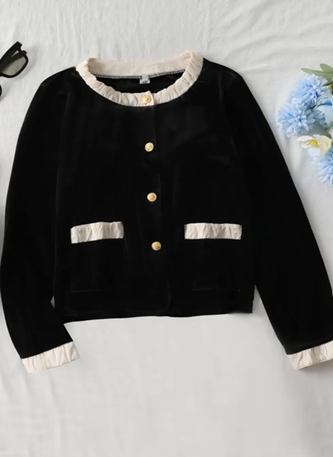Black Ruffled Button Down Cardigan