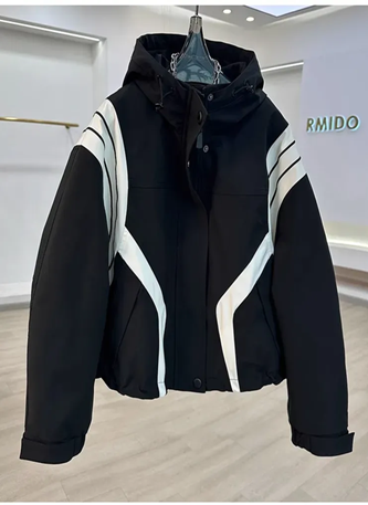 Black Colorblock Hooded Bomber Jacket
