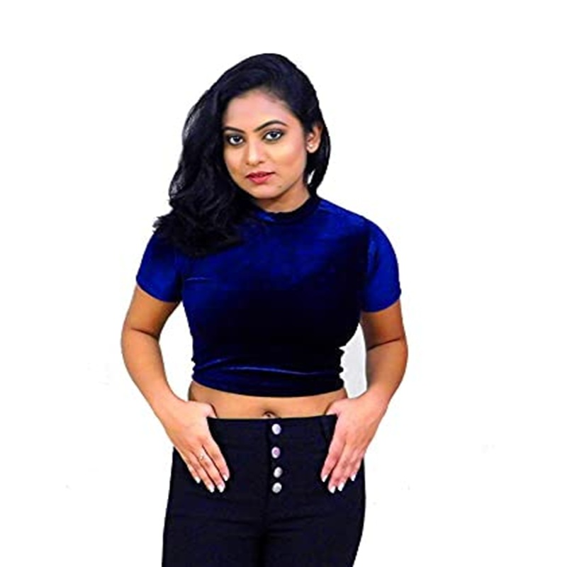 nevy blue velvet half sleeve tee