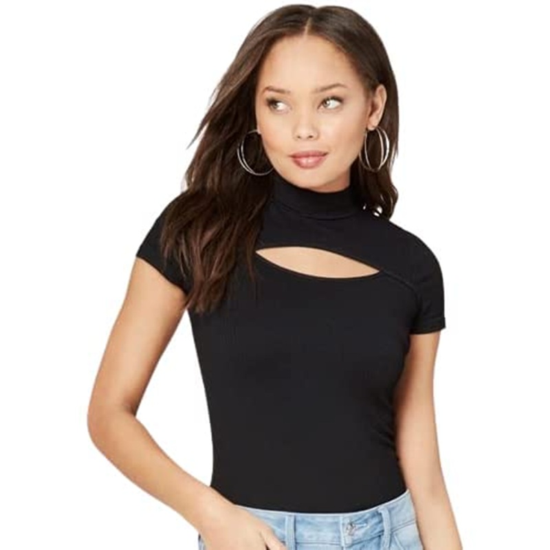 Black Ribbed Keyhole Top