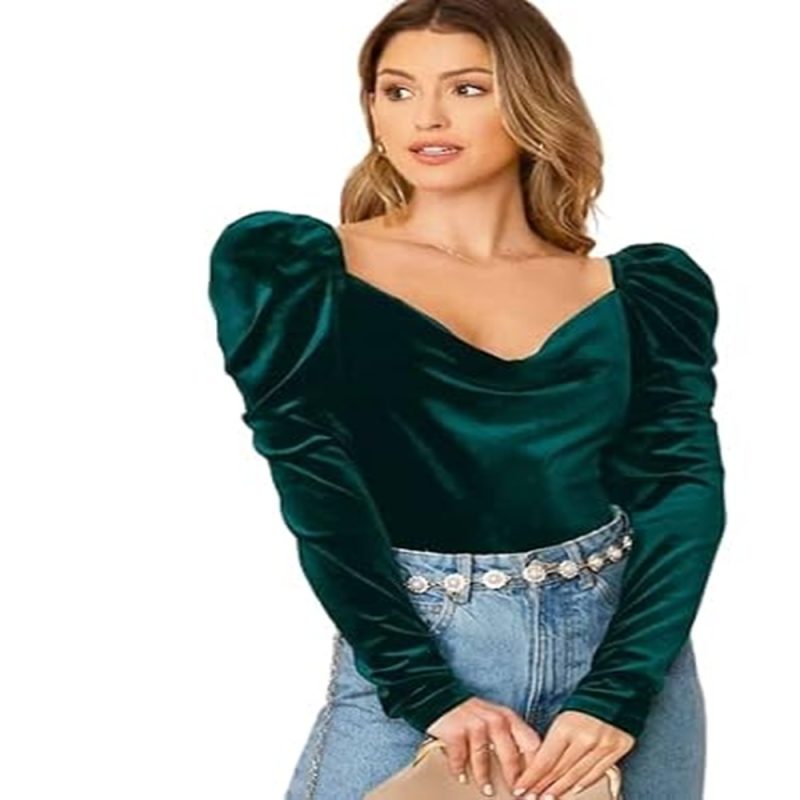 Velvet Cowl Neck Full Sleeve Top/Women Western Black Top
