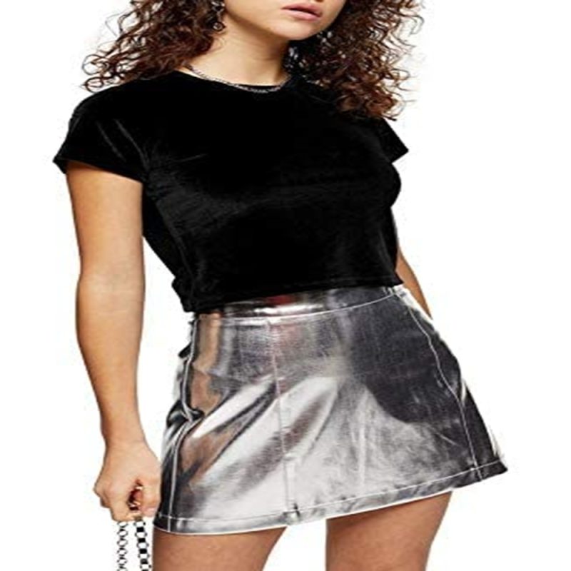 Women's Velvet Half Sleeve T-Shirt (Black)