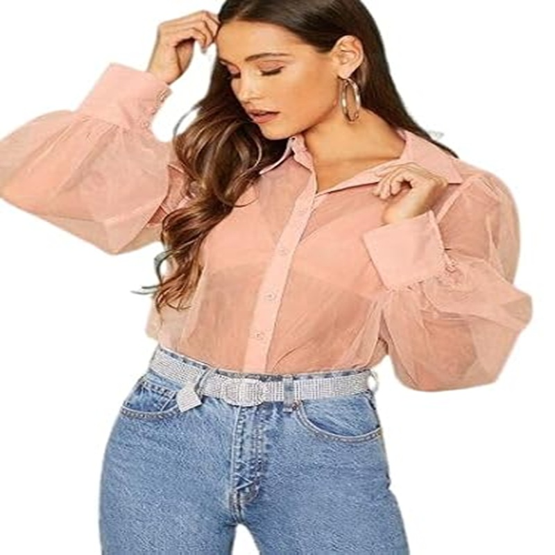 Organza Puff Sleeve Shirt | Western Women Shirt | Solid Printed Shirt