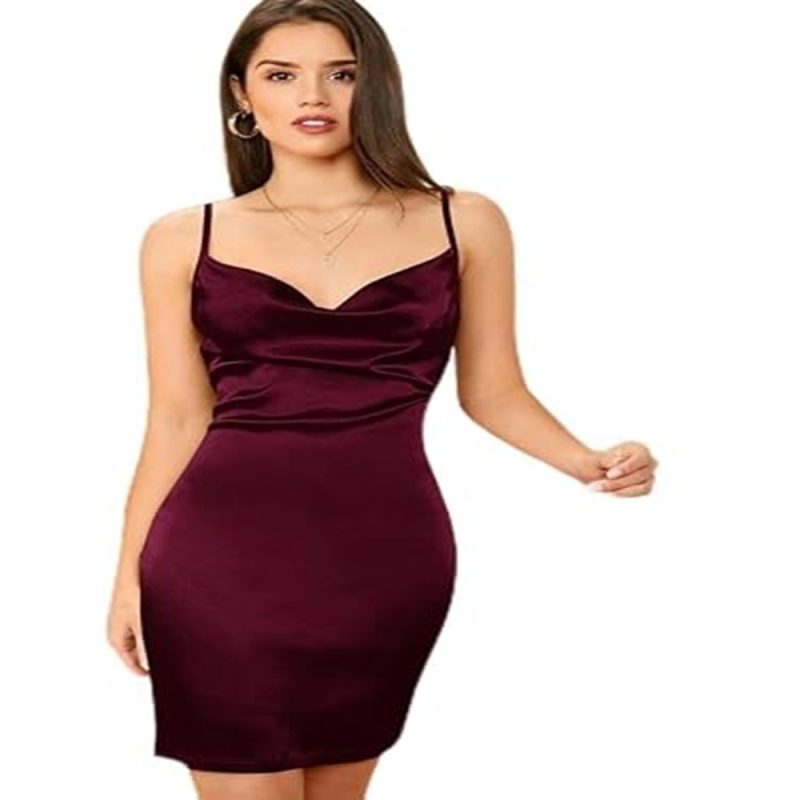 Women Satin Cowl Neck Party Dress/Cocktail Girl Dress