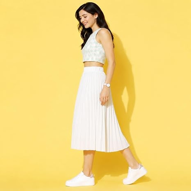 Women Western Knee Length Pleated Skirt | Party, Festive Polyester Dress