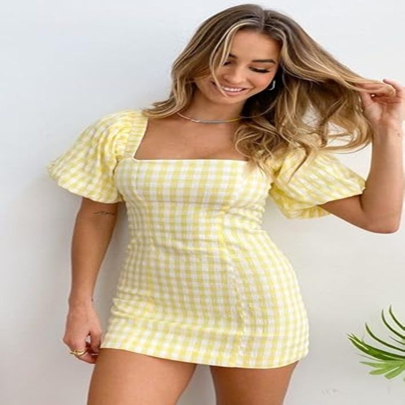 Women Western Square Neck Puff Sleeve Short Summer Dress | Birthday, Wedding, Anniversary Party Dress