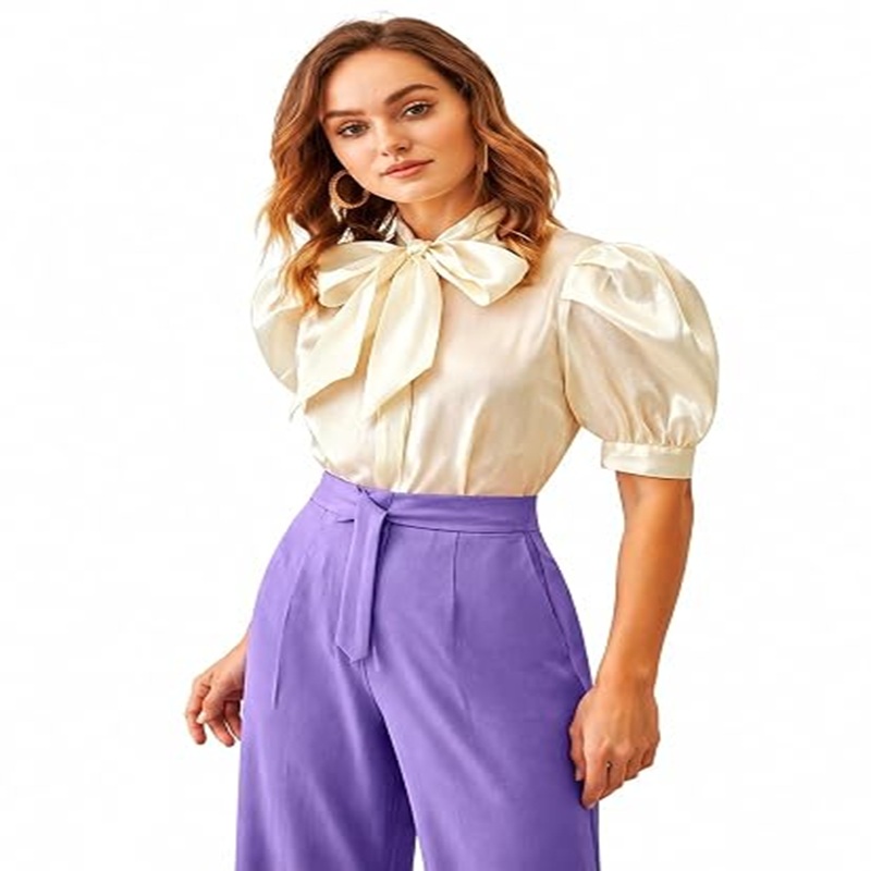 Women Western Off White Organza Tye Knot Shirt | Wedding, Anniversary, Birthday Party Dress
