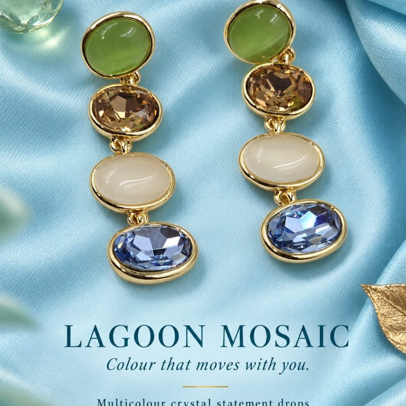 Lagoon Mosaic Multicolour Crystal Statement Drop Earrings