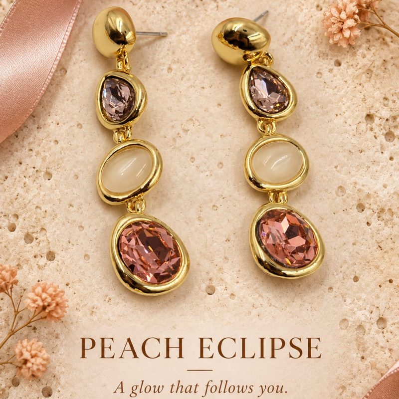 Peach Eclipse Blush Crystal and Ivory Cabochon Drop Earrings
