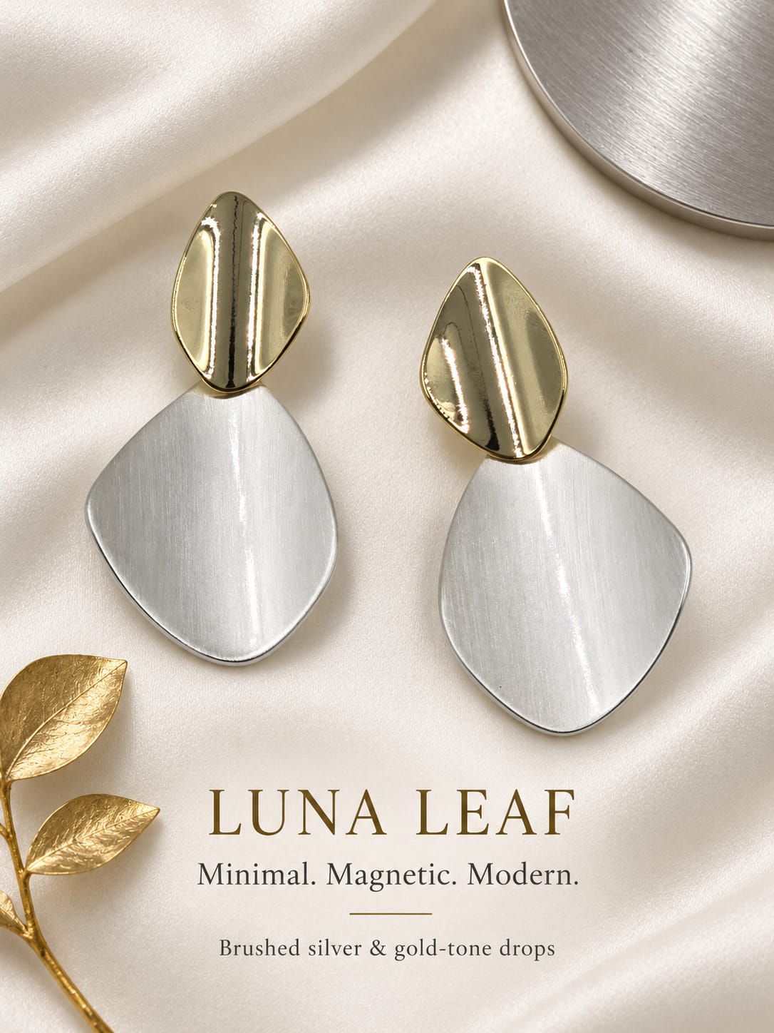 Luna Leaf Brushed Silver and Gold-tone Drops