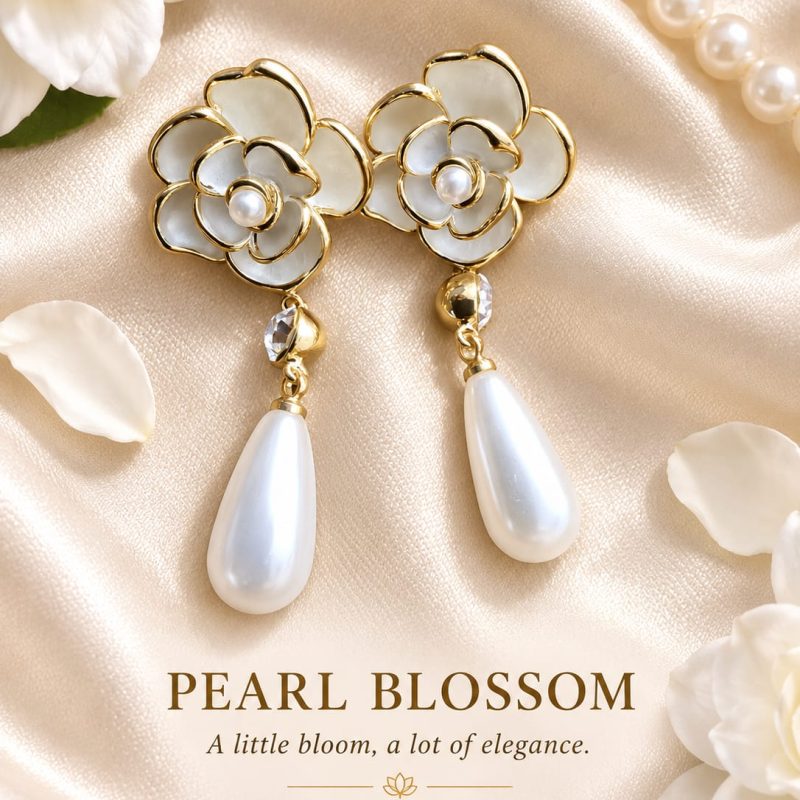 Pearl Blossom Floral Enamel Drop Earrings