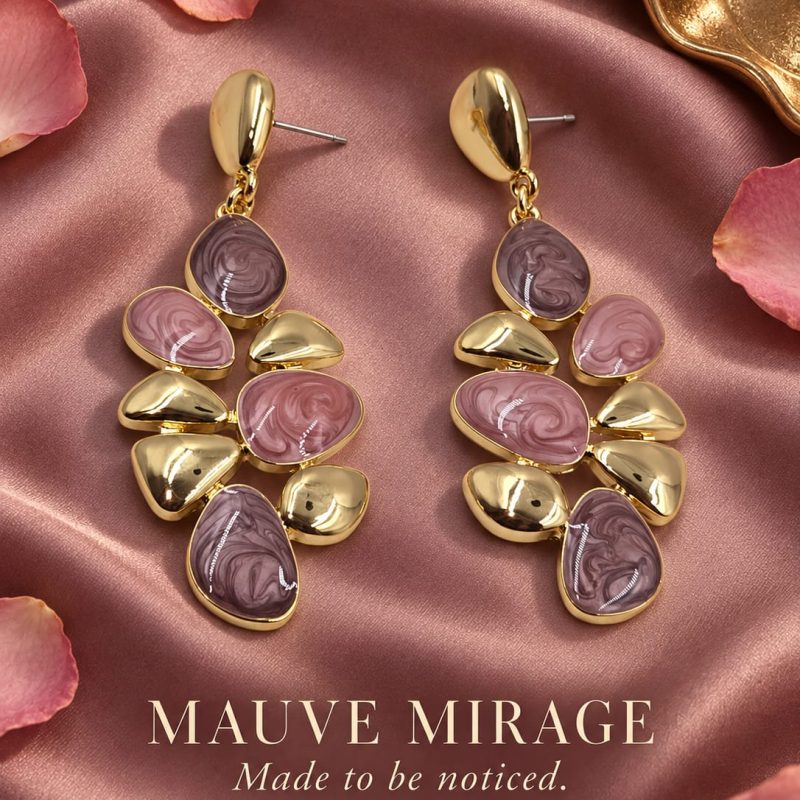Mauve Mirage Abstract Marbled Drop Earrings