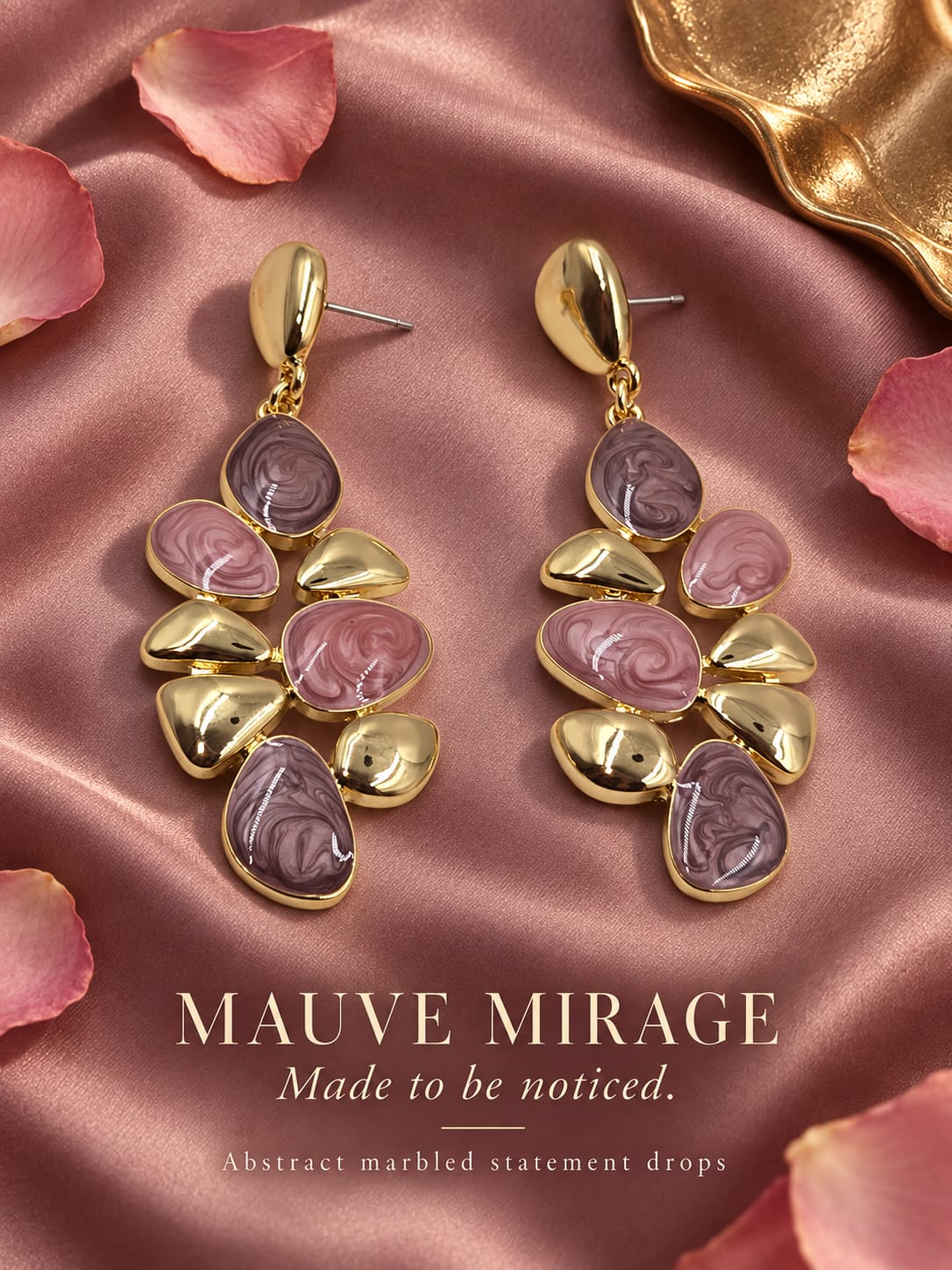 Mauve Mirage Abstract Marbled Drop Earrings
