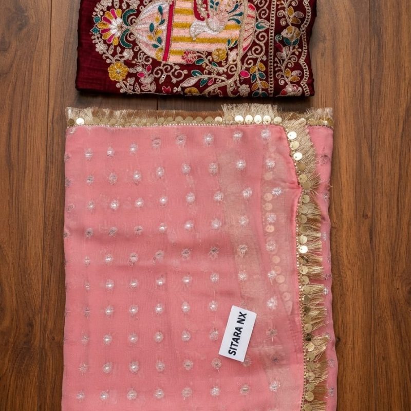Pink Sequin Embroidered Saree