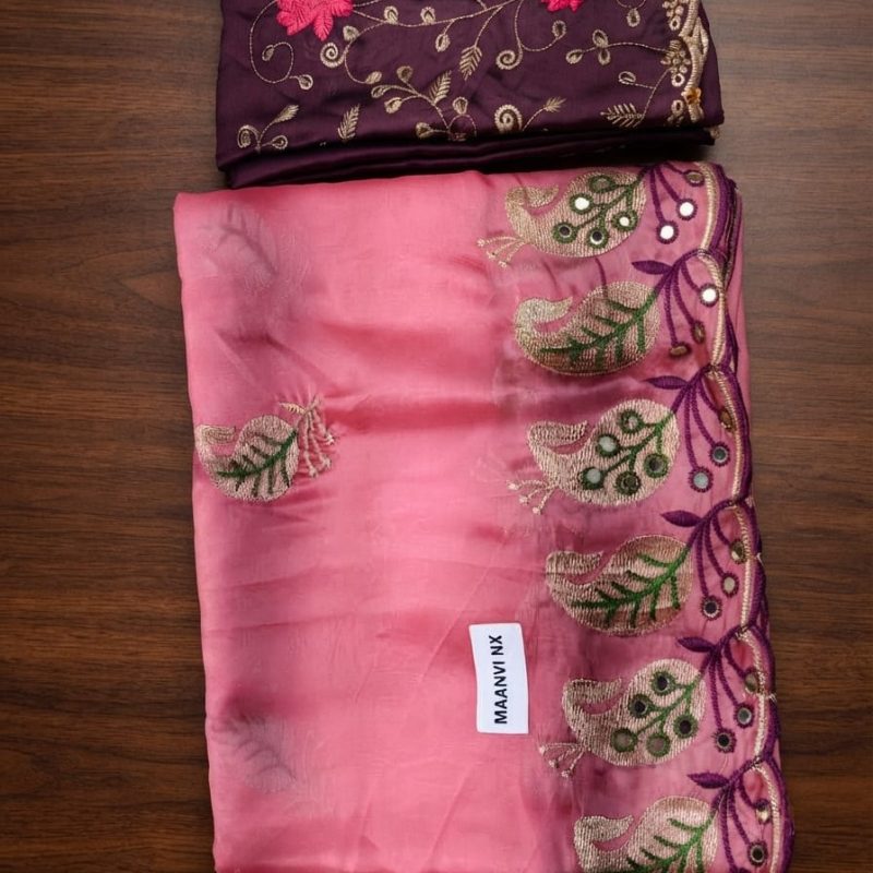 Pink Embroidered Saree