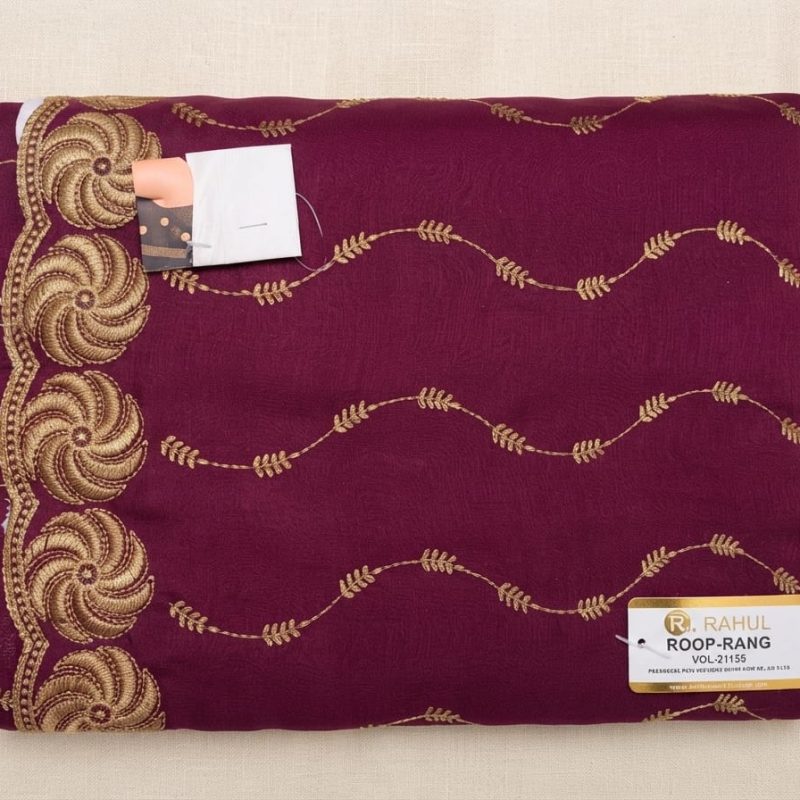 Wine Leaf Vertical Trail Embroidered Saree