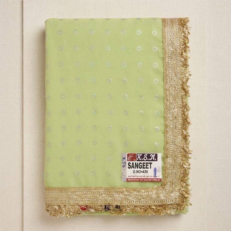 Pista Green Sequin Booti Lace Border Saree