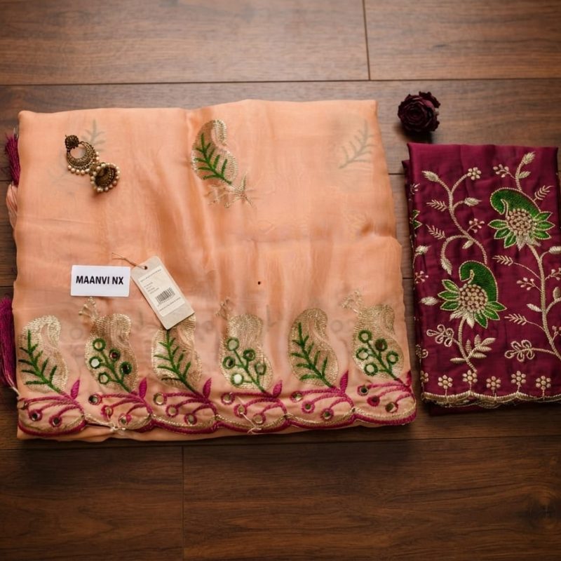 Peach Embroidered Saree