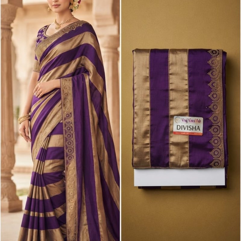 Burgundy and Gold Broad Striped Saree