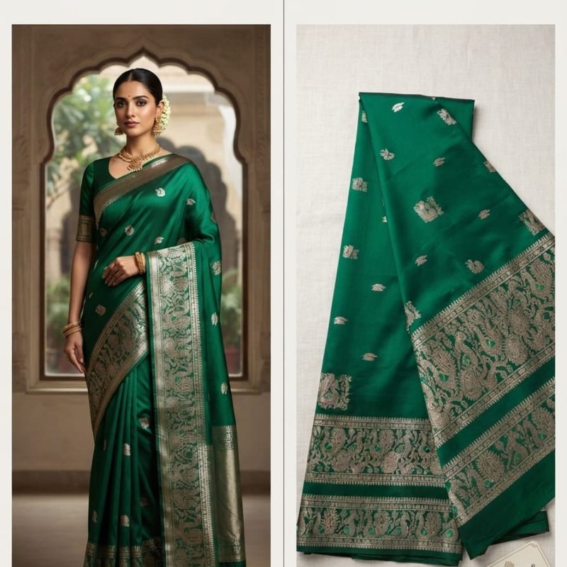 Emerald Green Saree with Antique Zari Weave