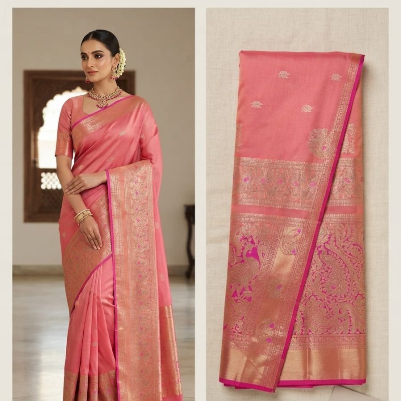 Pastel Pink Saree with Antique Zari Weave