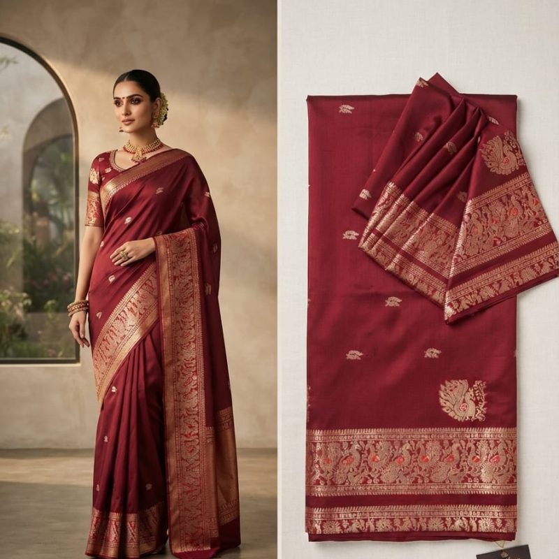 Maroom Saree with Antique Zari Weave